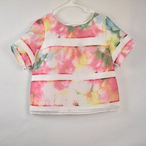 Worthington Women's NWT Pastel Floral Patterned Short Sleeve Blouse Size Large